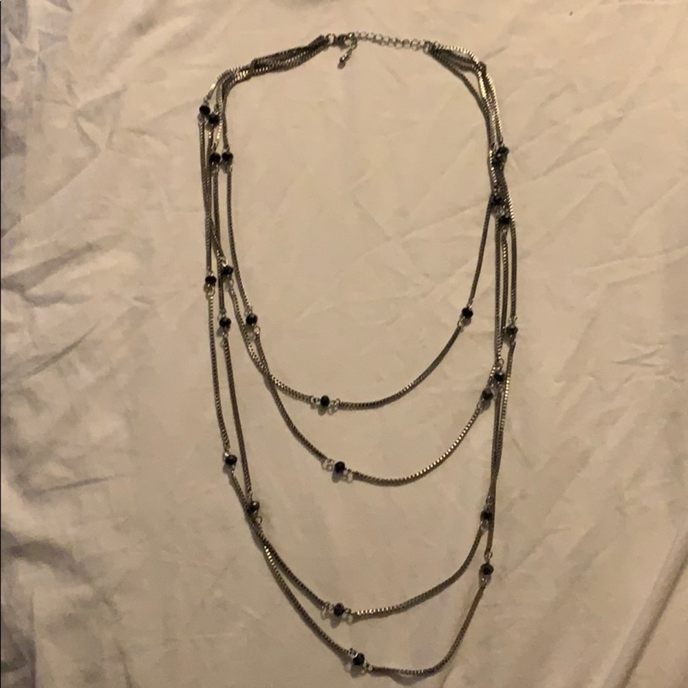SILVER LAYER NECKLACE WITH BLACK STONES